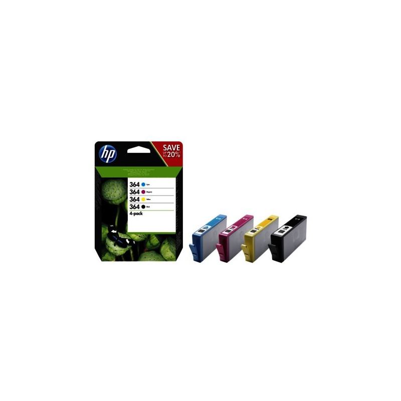 Originale HP 364 sort/cyan/magenta/gul, 4-pak (N9J73AE) Originale HP 364 sort/cyan/magenta/gul, 4-pak (N9J73AE)