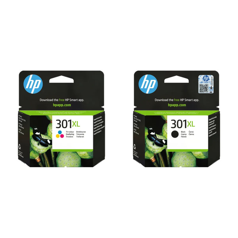 HP 301XL Sort og 301XL 3 Farve originale MultiPack blækpatroner OD