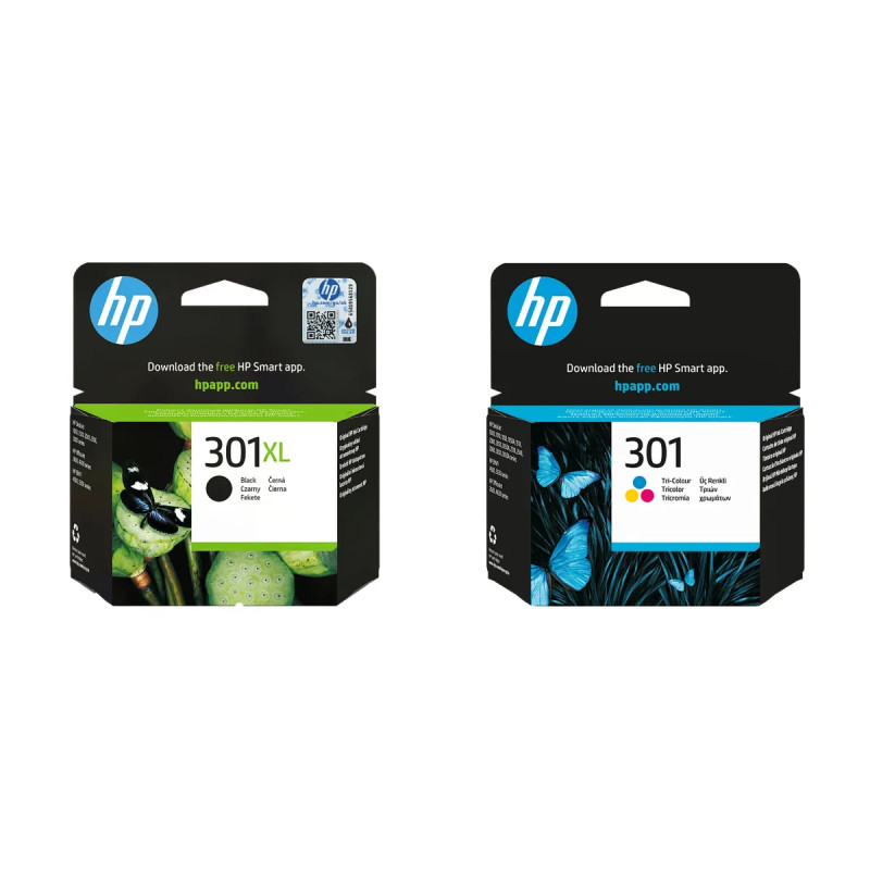 HP 301XL Sort og 301 3 Farve originale MultiPack blækpatroner OD