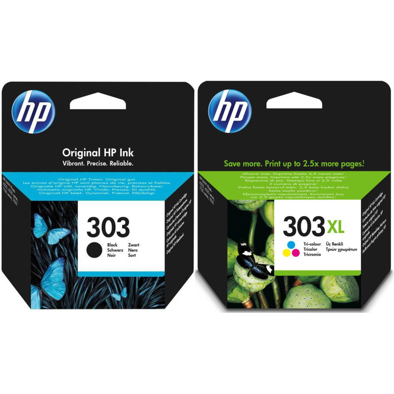 HP 303XL 3 farvet og HP 303 Sort originale MultiPack blækpatroner OD