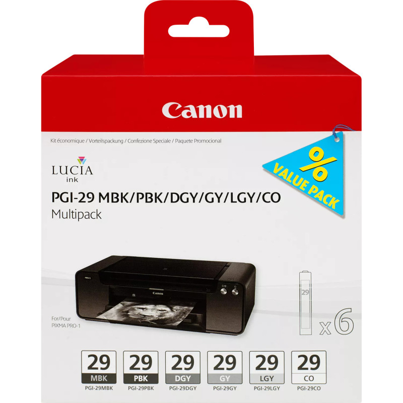 Canon PGI 29 MBK/PBK/DGY/GY/LGY/CO original Multipack blækpatroner