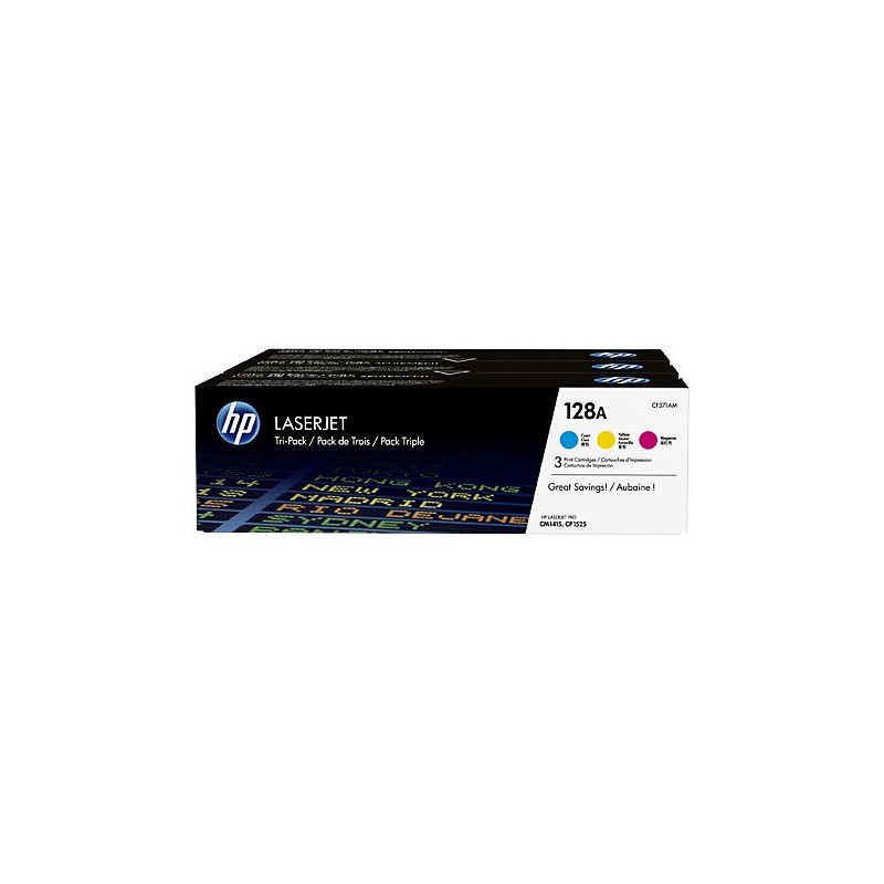 Original HP 128A Pakke med 3 stk., cyan/magenta/gul, blækpatroner (CF371AM)
